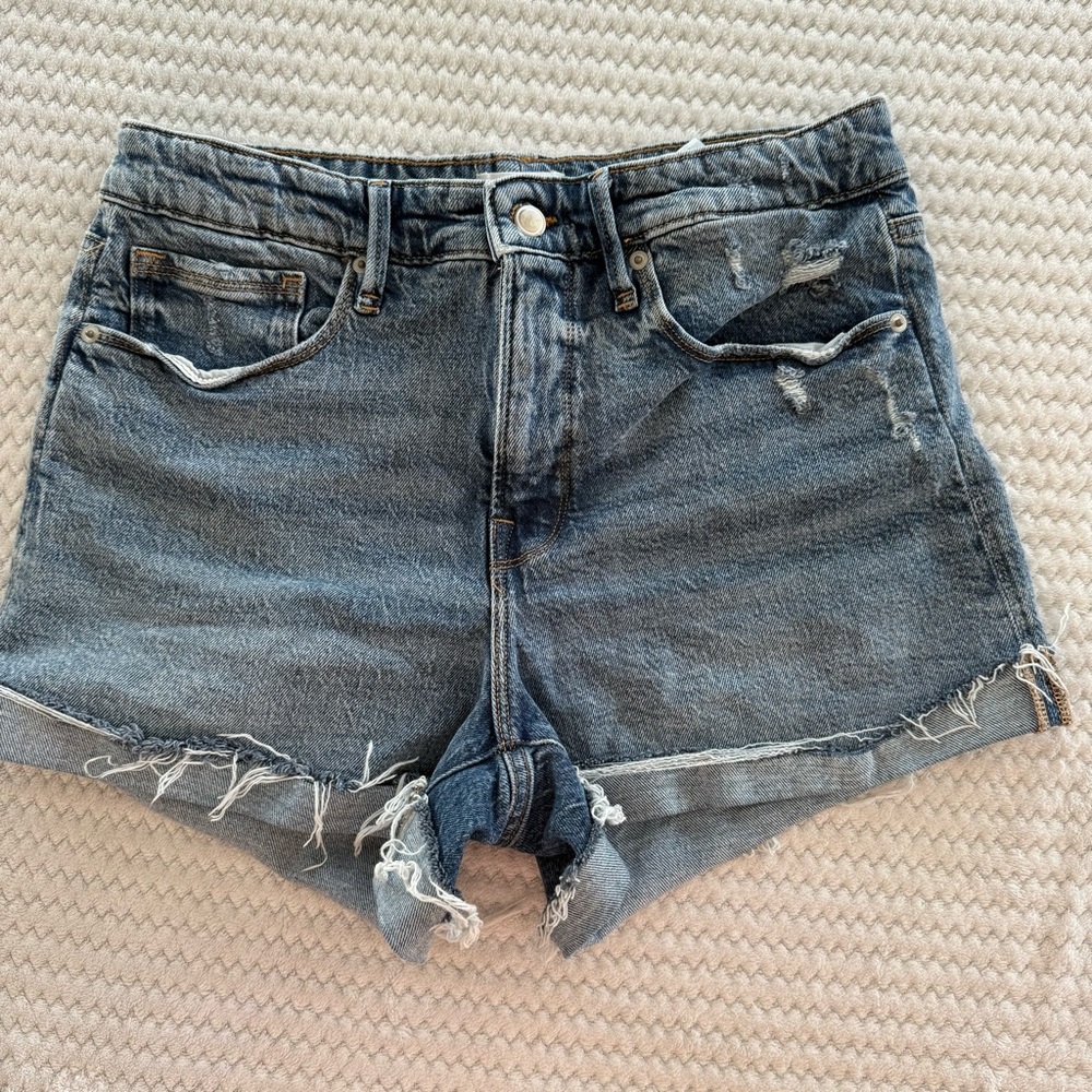 Good American Blue Distressed Jean Shorts